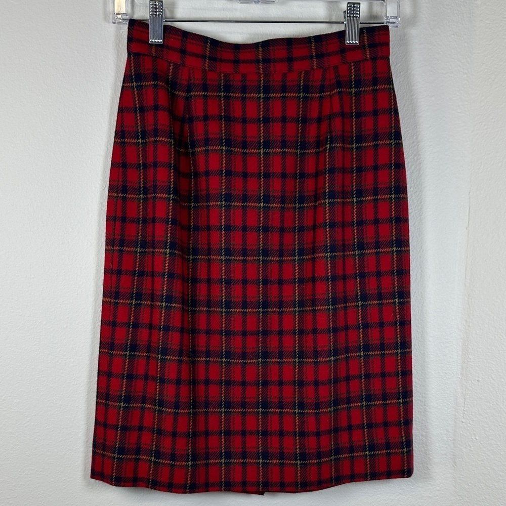Vintage Charter Club Jane Justin Red Tartan Plaid Wool Pencil Skirt Size 6P
